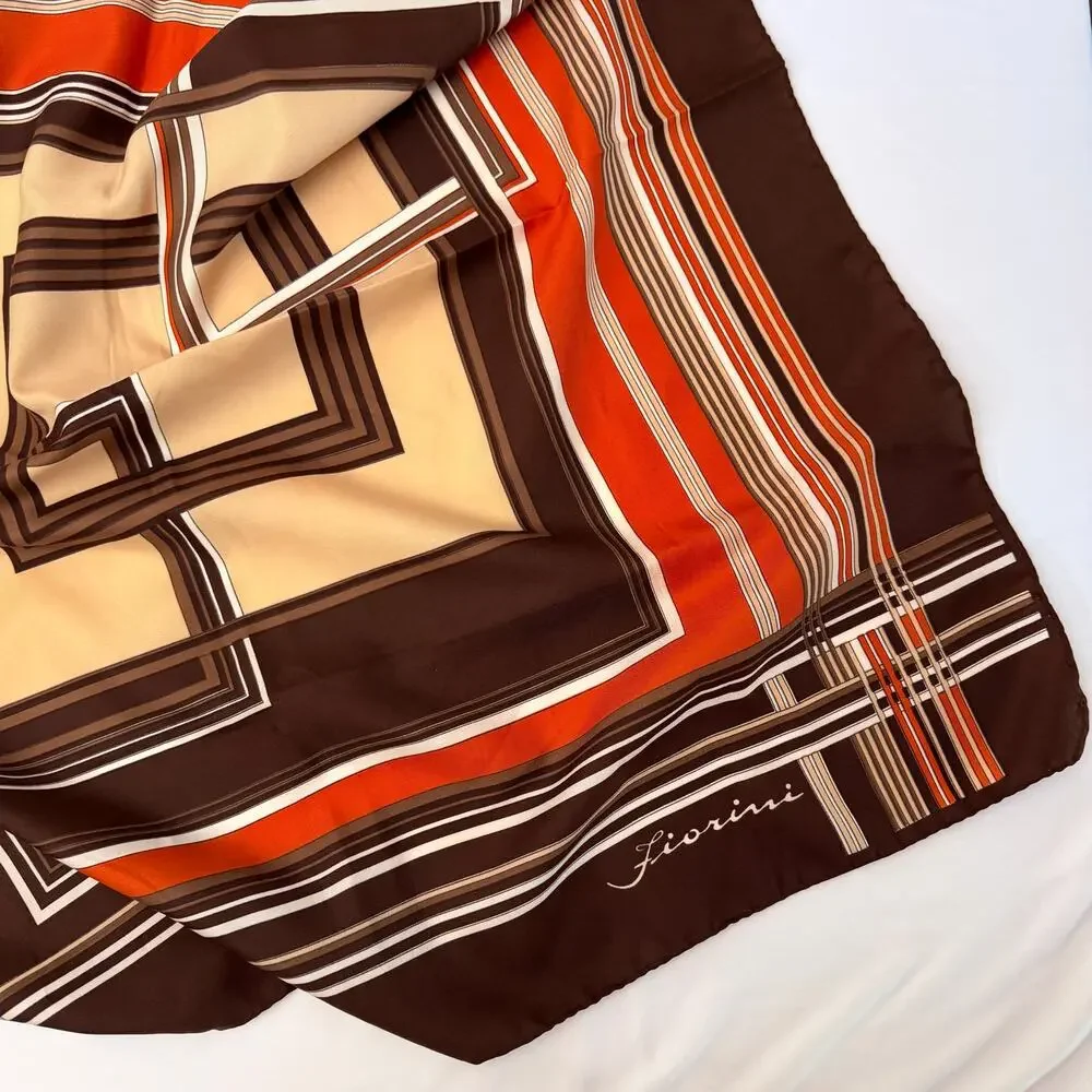 Vintage 70s Fiorini Earth Tone Mid Century Modern Square Bandana Scarf